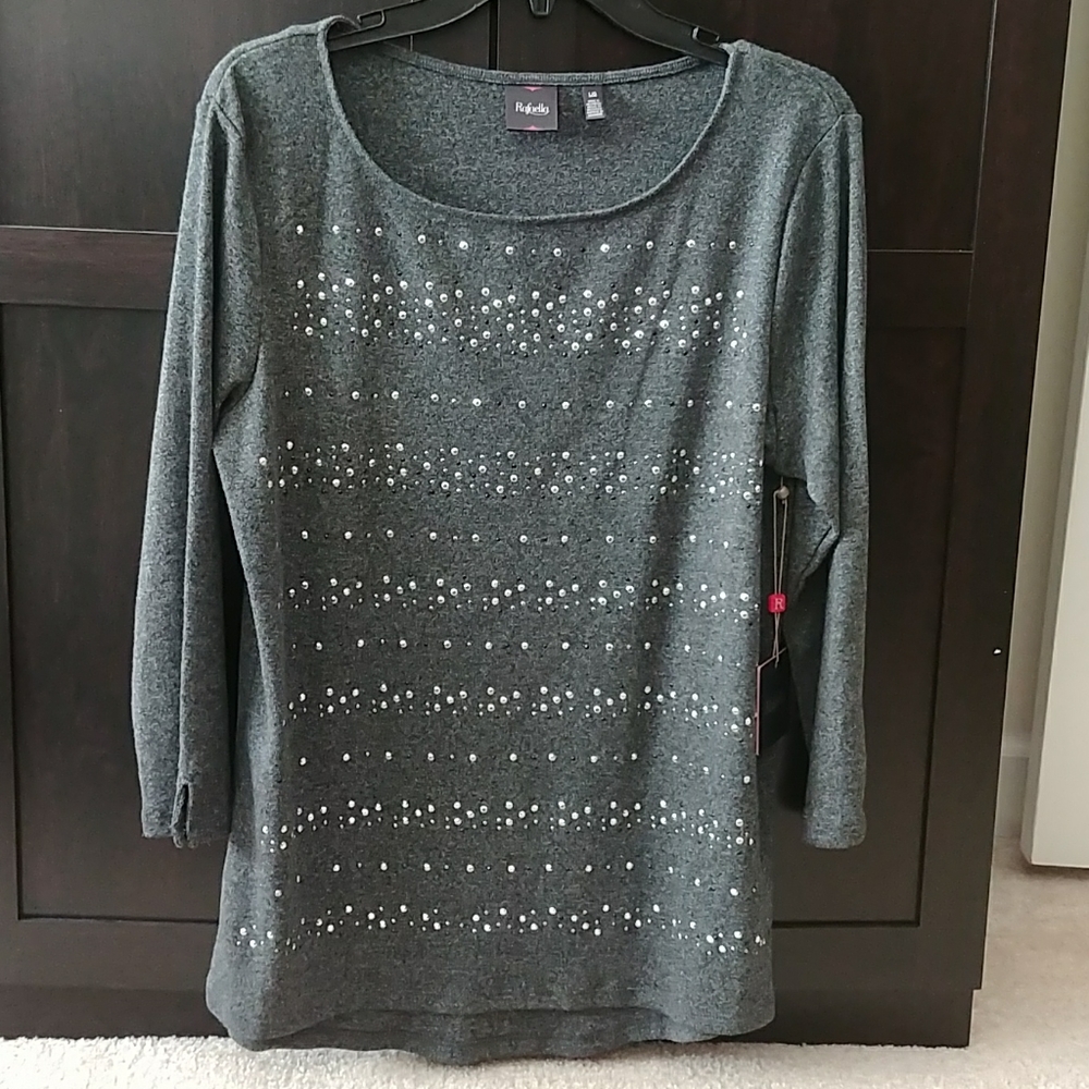 Charcoal Heather Long Sleeve Studded Sweater